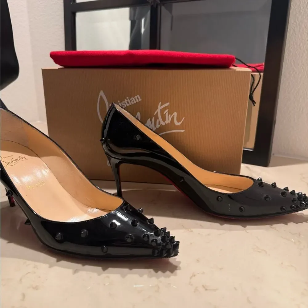 Christian Louboutin Black Patent Studded Pointed Toe Pumps